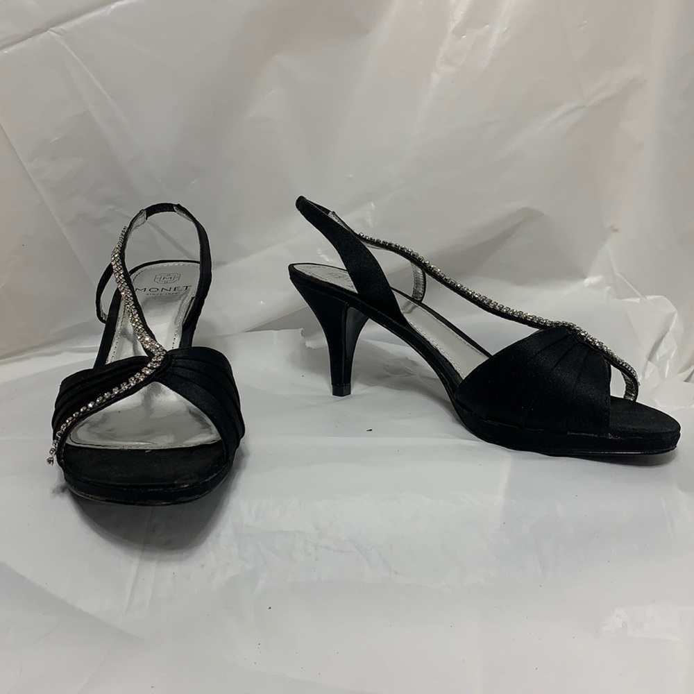 MONET Black w Sequin Strap Heel open toe sandal Size 6M